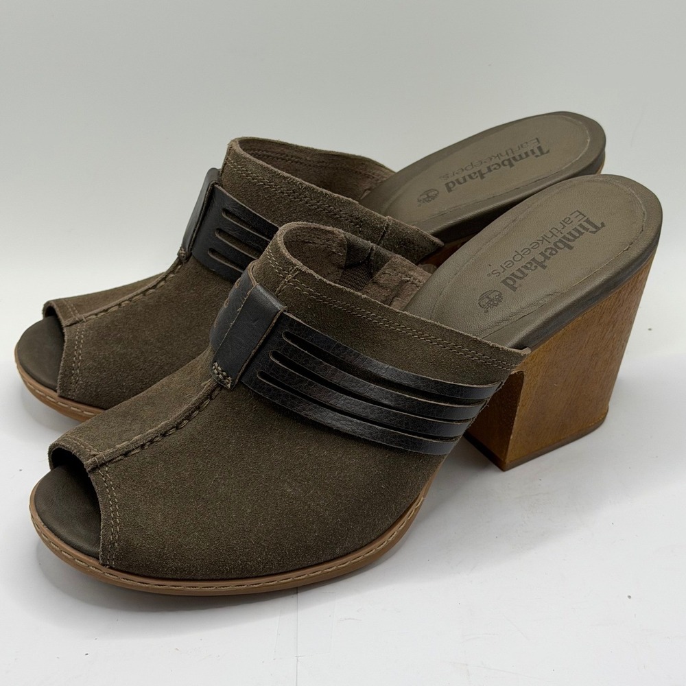 Timberland Earthkeepers Womens 10 Suede Peep Toe Mules Clogs